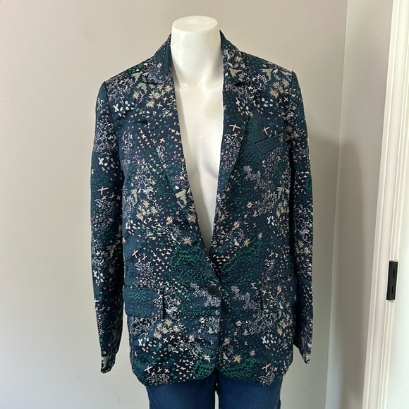 ZADIG and VOLTAIRE Viking Jacquard Glam Blazer Jacket Single Button Green Blue - Picture 4 of 16